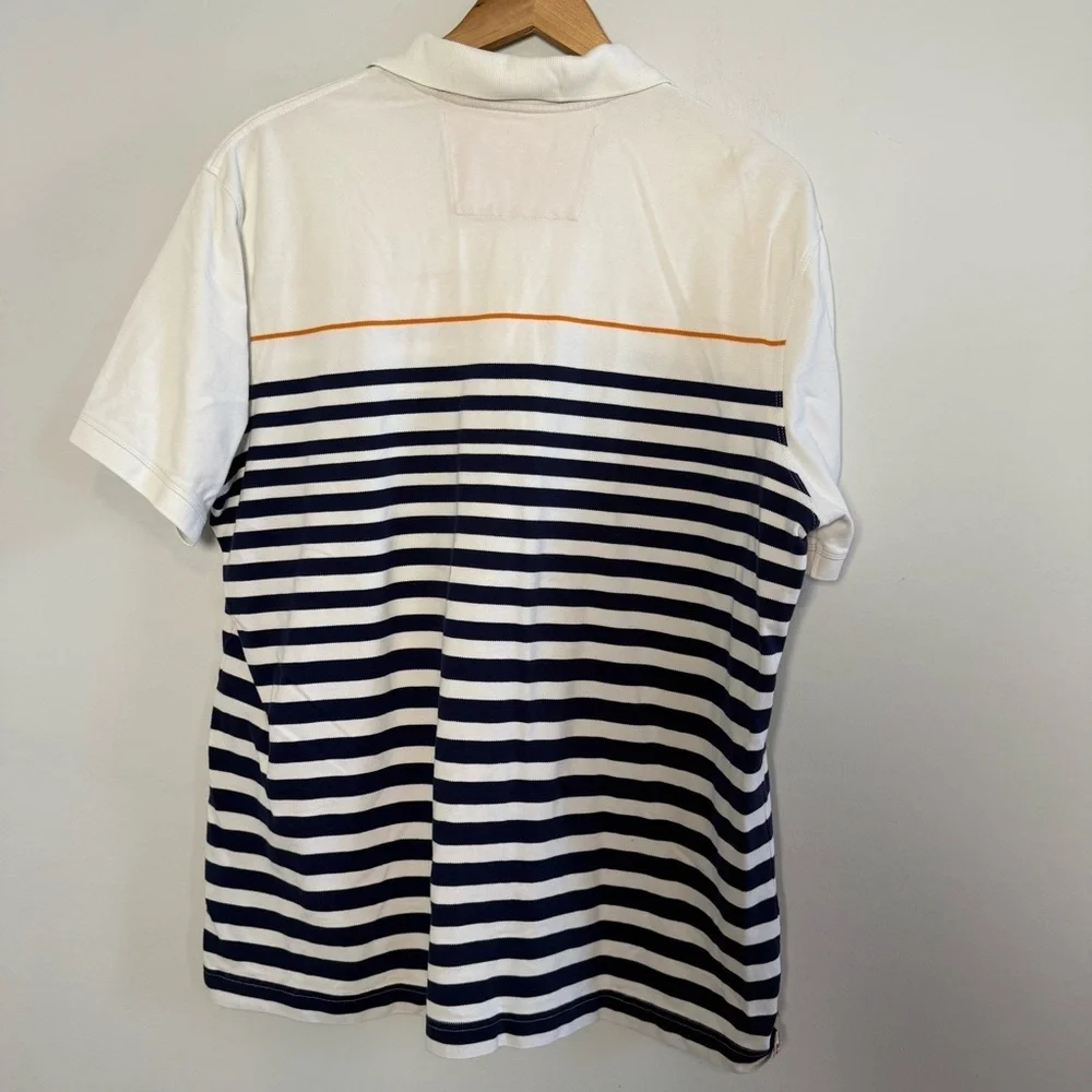 Banana Republic Navy and Orange Striped Cotton Polo Shirt, Size XXL
